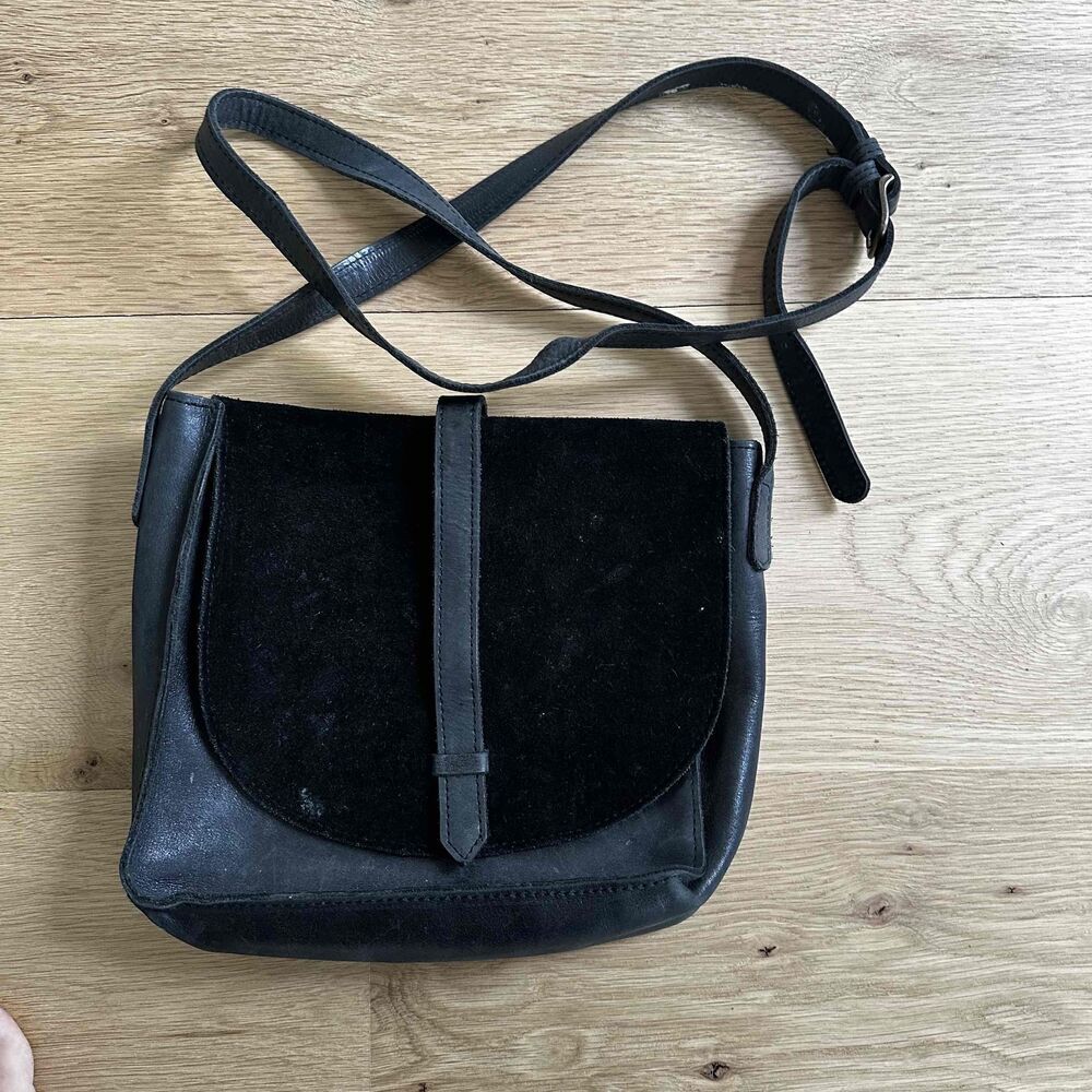 FashionABLE Womens Crossbody Bag Black Suede Leather Trim